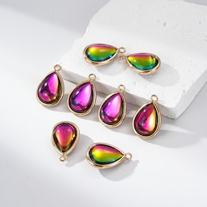 Iridescent Gradient Glass Teardrop Charm, Glass Teardrop Charm, Colorful Glass Charm,  Iridescent Glass Charm, Charm for Jewelry Making