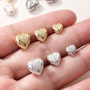 Sterling Silver Spiral Heart Charm, Gold/Silver/Platinum Pendant