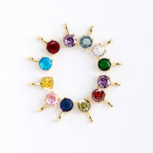 Sterling Silver Round Birthstone Charm, Gold Plated Birthstone Charm, Bulk Birthstone Charms, Birthstone Charm, Zircon Round Charm