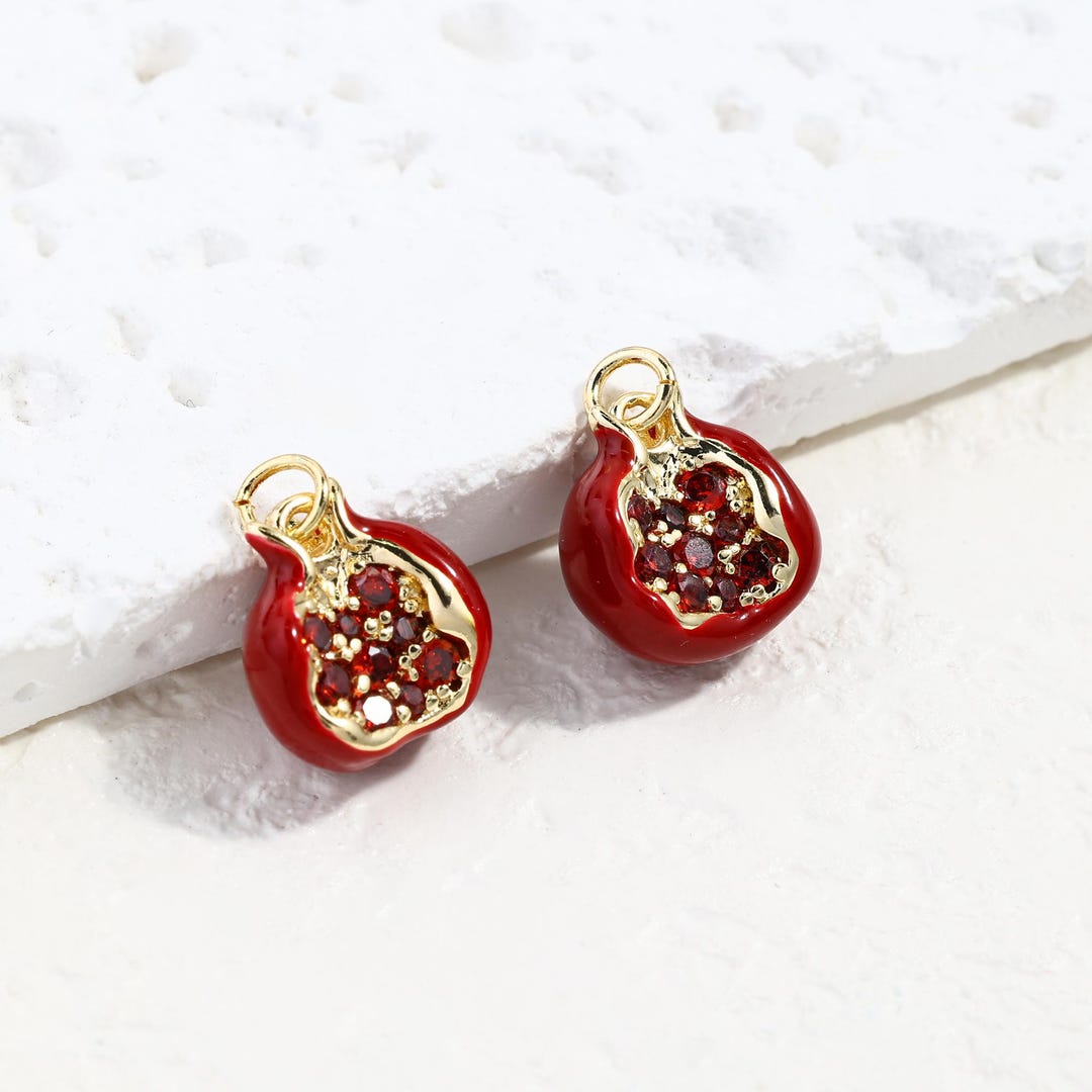 Gold Plated Red Pomegranate Charm, Tiny Pomegranate Fruits Charm, CZ ...