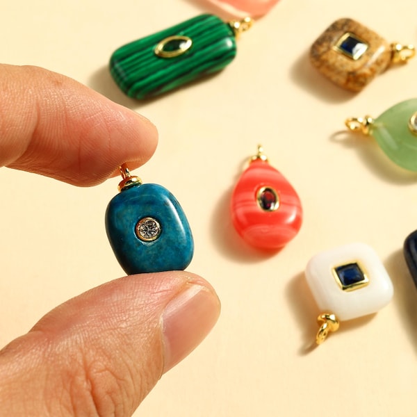 Natural Stone Charm, Stone with Gemstone Pendant, Jewelry Making