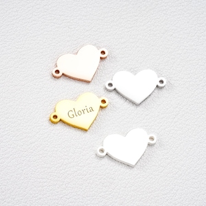 S925 Personalized Heart Connector Charm, Custom Heart Pendant, Engraved Name Bracelet or Necklace Component, Romantic Jewelry Making Supply