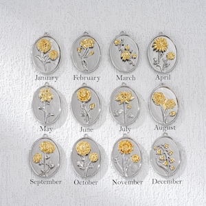 Oval Birth Flower Charm, Birth Month Flower Charm, Personalized Charm, Textured Flower Charm, Personalized Charm for Jewelry Supplies
