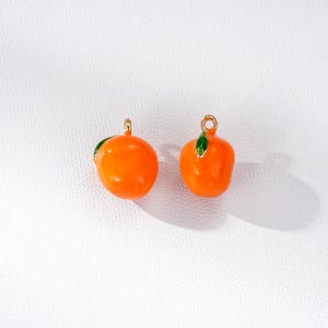 Tiny Enamel Orange Charm, Tangerine Charm, Gold Plated Orange Charm, Fruit Charm, Enamel Tangerine Charm for Jewelry Supplies