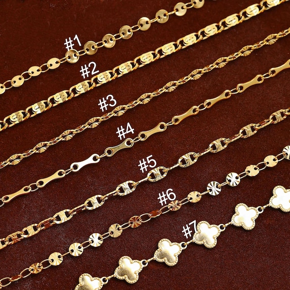Stainless Steel Chain, Gold Plated Unfinished Chain, Bone Clover Starbrust Chain, Jewelry Making