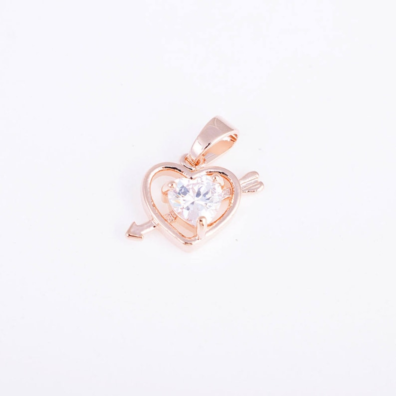 Cubic Zirconia Arrow and Hearth charmpendantnecklacejewelry findings with gold plating