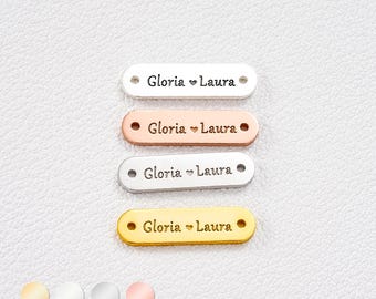 S925 Personalized Name Bar Connector Charm, Custom Engraved Charm for Bracelet or Necklace, Minimalist Tag Charm for Couples Jewelry Making