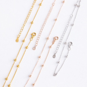 S925 Beaded Satellite Chain, Gold Plated Satellite Chain Necklace, Rose Gold, Silver Beaded Satellite Chain, Sterling Silver Chain Necklace