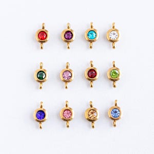 6.5mm Gold Plated Birthstone Connectors,  Round CZ Connector, Wholesale Birthstone Charms, Bulk Birthstone Charms, Personalized Jewelry