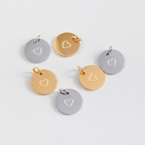 Breloque coeur ronde 12 mm, breloque coeur en PVC plaqué or, pendentif coeur, pendentif disque, breloque coeur disque en acier inoxydable, accessoires de fabrication de bijoux
