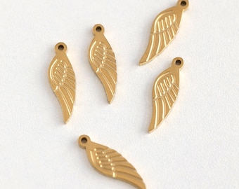 Złota zawieszka w kształcie skrzydła 19 x 5,8 mm, zawieszka w kształcie skrzydeł anioła, zawieszka z pojedynczym skrzydłem, zawieszka ze skrzydłami ze stali nierdzewnej, materiały do samodzielnego tworzenia biżuterii