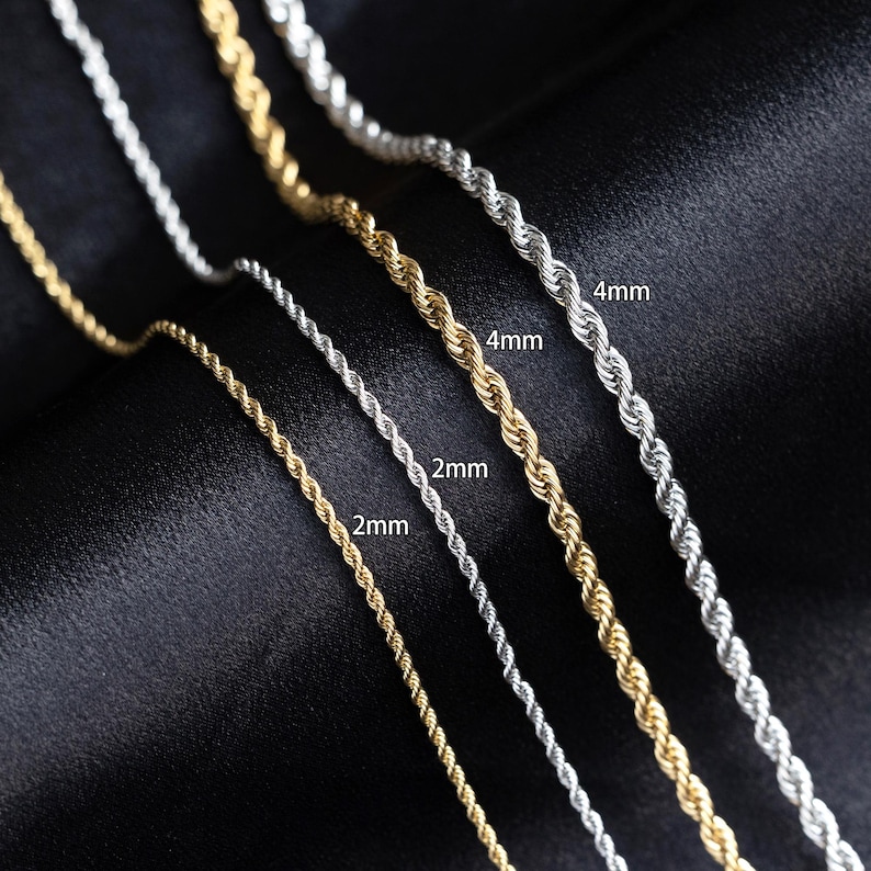 2mm 4mm 6mm Stainless Steel Rope Necklace Chain, Gold Plated Rope Chain ...
