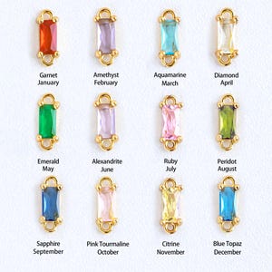 18K Real Gold Plated Birthstone Connectors, Rectangle CZ Connector, Birthstone Charm, Charms in Bulk, Connector Made in USA