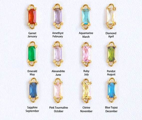 18K Real Gold Plated Birthstone Connectors, Rectangle CZ Connector