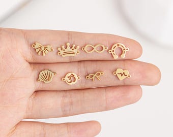 925 Sterling Silver Tiny Connector, Heart Cross Shell Crown Bowknot Connector, Cute Connector, Gold Plated Cute Charm, Jewelry Supplies