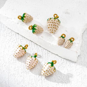 Stainless Steel Strawberry Charm, White Strawberry Charm, Fruit Charm, Enamel Strawberry Charm, Fruit Charm for Jewerly Making Supplies