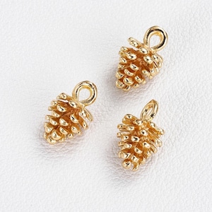 14K Real Gold Filled Pinecone Charm, Pine Nut Charm, Pine Cone Charm, Nature Charm for Jewelry Making, 3D Nature Pendant