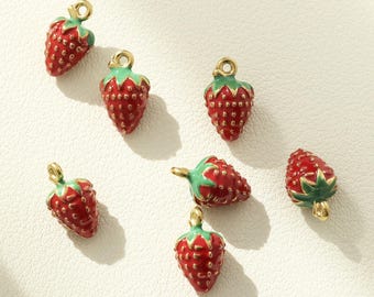 Gold Plated Strawberry Charm, Fruit Charm, Mini Fruit Charm, Mini Strawberry Charm, Strawberry Pendant, Diy Chain Supplies