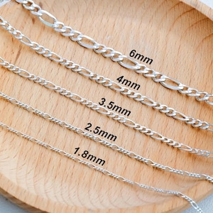 Sterling Silver Figaro Chain, 1.8mm 2.5mm 3.5mm 4mm 6mm Bulk Figaro Chain, Figaro Curb Chain, Wholesale Chains for Permanent Jewelry