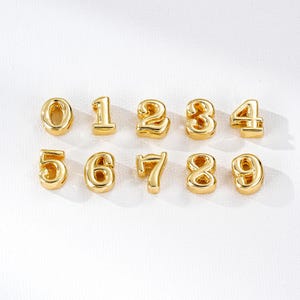 Gold Plated Number Beads, Puffy Number Beads, 0-9 Number Beads, Double-Hole Number Beads,  Initial Beads, Beads for Jewelry Making