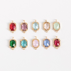 Gold Plated Glass Connector Charm, Sqare CZ Clear Stone Pendant, Gold Tone Square Connector Charms For Jewelry Making Supplies