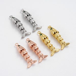 Fish Pendant Charm: Green Gemstone Eye, Silver/Gold/Rose Gold