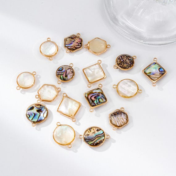 Natural Abalone Mother of Pearl Connector Charm, Jewelry Findings