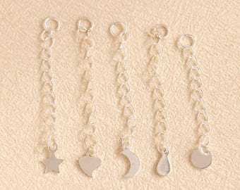 925 Sterling Silver Extension Tail Chain, Heart Moon Star Extension Chain, S925 Extension Chain, Extension Tail Chain, 30mm, 40mm, 50mm