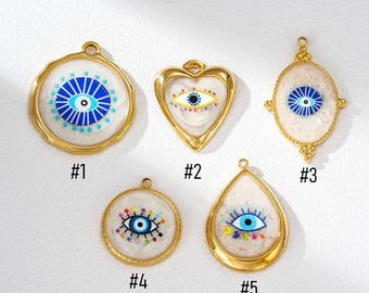 18K Gold Plated Evil Eye Charm: Retro Enamel Stainless Steel Pendant