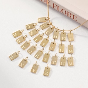 Dije de letra chapado en oro, dije de letra rectangular, colgante con inicial, dije de letra de acero inoxidable, dije de letra personalizado, fabricación de joyas