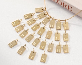 Gold Plated Letter Charm, Rectangle Letter Charm, Initial Pendant, Stainless Steel Letter Charm, Personalized Letter Charm, Jewelry Making
