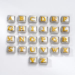 Stainless Steel Italy Charms: 9mm Modular Bracelet Links, A-Z Letters