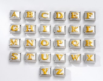 Stainless Steel Italy Charms: 9mm Modular Bracelet Links, A-Z Letters