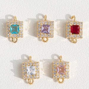 Gold Plated Gem Connector Charm, Square Gem Connector Charm, CZ Pave Charm, Cubic Zirconia Connector Charm, Jewelry Making Supplies