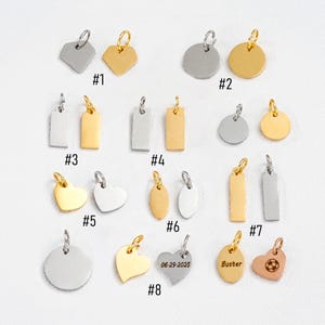 5PCS Stainless Steel Custom Tag Charm, Round Oval Rectangle Diamond Heart and Skewed Heart Charms, Personalized Charm, DIY Jewelry Making