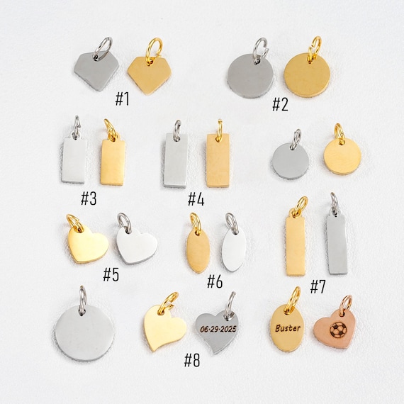 5PCS Stainless Steel Custom Tag Charm, Round Oval Rectangle Diamond Heart and Skewed Heart Charms, Personalized Charm, DIY Jewelry Making