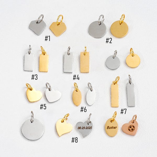 5PCS Stainless Steel Custom Tag Charm, Round Oval Rectangle Diamond Heart and Skewed Heart Charms, Personalized Charm, DIY Jewelry Making