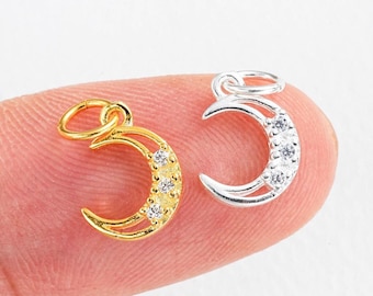 925 Sterling Silver Crescent Moon Charm, Cubic Zirconia Crescent Charm, Charm for Jewelry Making