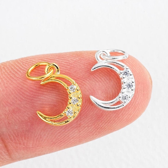 925 Sterling Silver Crescent Moon Charm, Cubic Zirconia Crescent