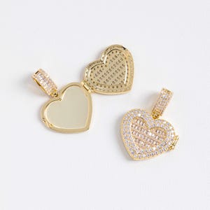 14K Gold Plated Heart Locket Charm, Locket Charm, Zircon Locket Charm, Heart Charm, Gold Decorative Heart Locket Pendant