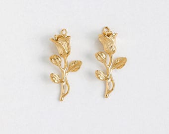 Gold Plated Rose Flower Pendant, Rose Flower Charm, Stainless Steel Rose Flower Pendant, Flower Pendant, DIY Jewelry Making Accessories