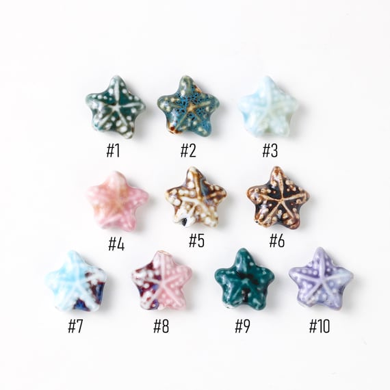20PCS Ceramics Starfish Beads, Colorful Glazed Ceramic Porcelain Loose Beads, Starfish Bead for Necklace Bracelet DIY Jewelry Making