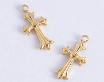 1/5 colgantes de cruz chapados en oro, cruz minimalista sencilla, dije de cruz simple, dijes religiosos, delicado colgante de cruz, joyería cristiana