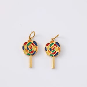 Gold Plated Lollipop Charm, Sweet Candy Charm, Enamel Lollipop Charm, Personalized Jewelry Making Supplies, Jewelry Supplies