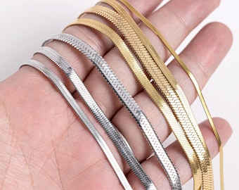 Flat Snake Chain Necklace, 2mm 3mm 4mm 5mm Flat Snake Necklace Chain, Adjustable with Extender Flat Snake Necklace Chain