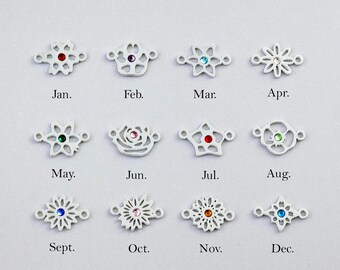 Dije de flor de nacimiento de plata de ley 925 con conector de piedra de nacimiento, conector de flor del mes de nacimiento para joyería.