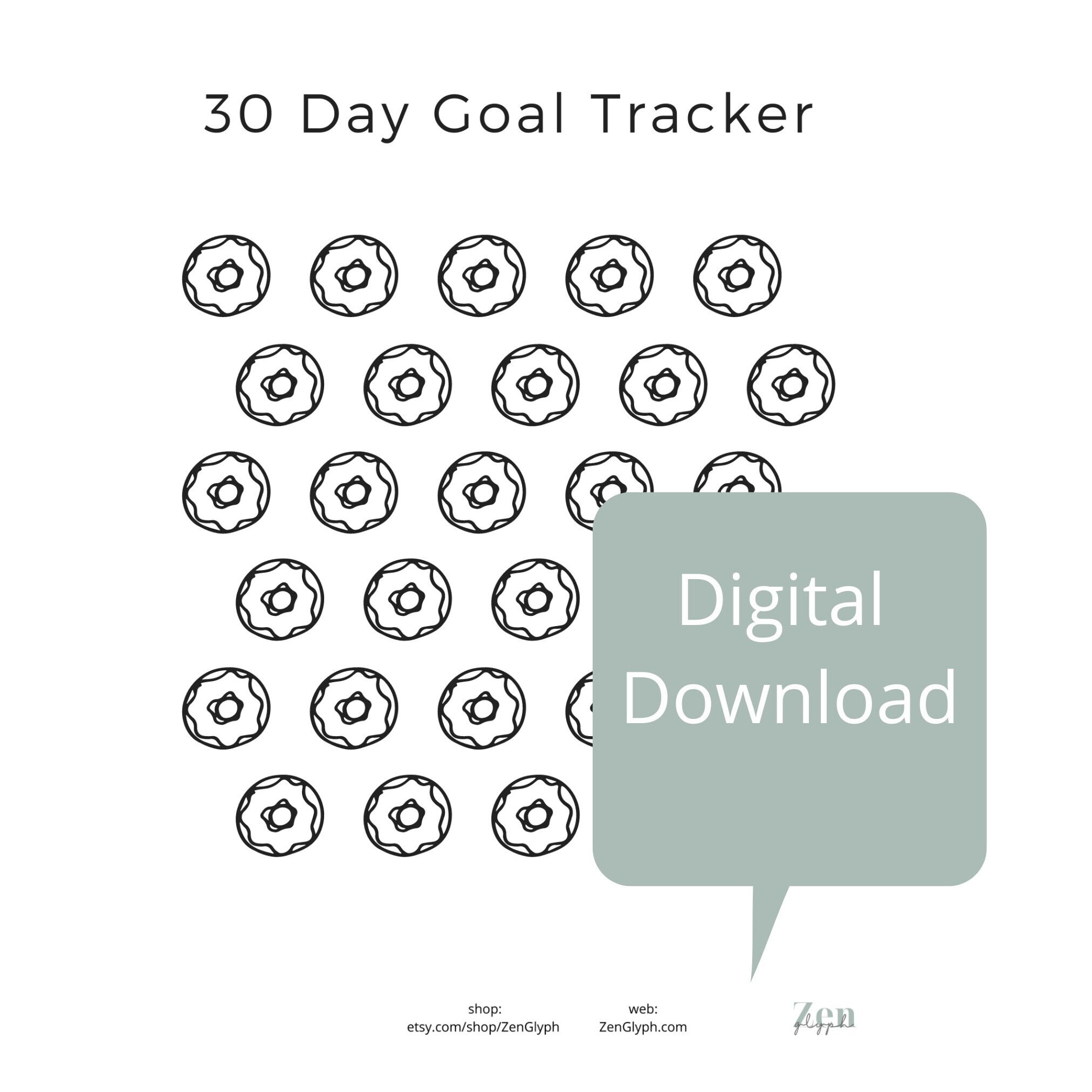 30 Day Goal Tracker Donuts DIGITAL DOWNLOAD. Habit Tracker PDF With ...