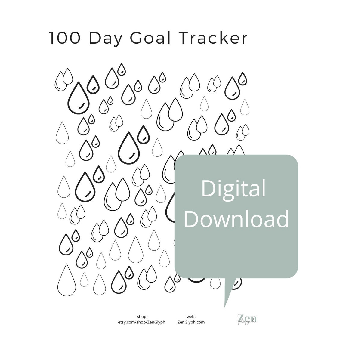100 Day Goal Tracker Rain Drops DIGITAL DOWNLOAD. Habit Tracker PDF ...