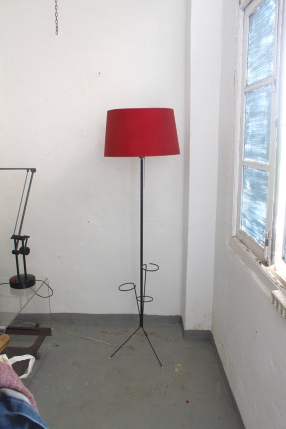50s Mid Century Iron Floor Lamp With Flowers Pot Holes Tiki Rock Vintage Light