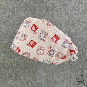 Surgical cap with bears and mouses for nurses and midwives with long hair, dentists and veterinarians operating hat